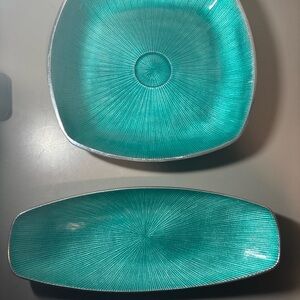 Simply Designz Organic Large 16" And 14” Long Serving Tray Teal Aqua Turquoise